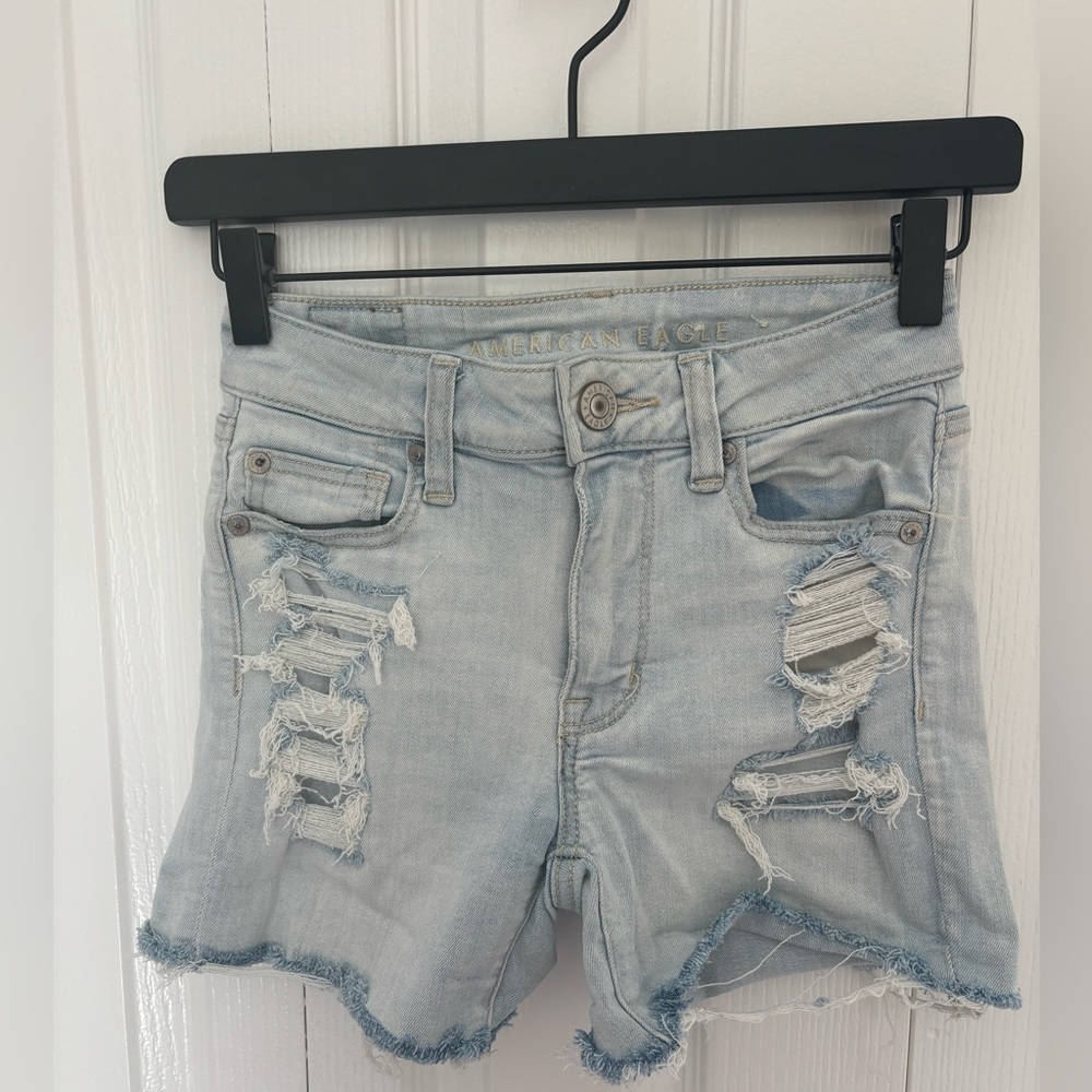 Distressed Light Blue Denim Shorts from American Eagle
